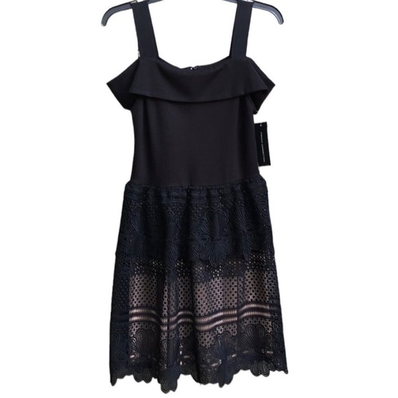 NWT French Connection Dress Black Heavy Lace Women's Size 6